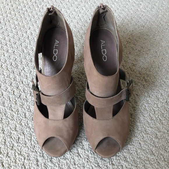New Aldo Peep Toe Pumps Heels Brown Suede Sz 9